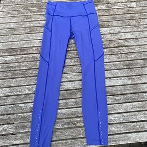Blue lululemon leggings with side pockets